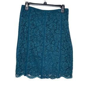 Tory Burch Women's Lace Floral Lined Straight & Pencil Debra‎ Teal Blue Size 4